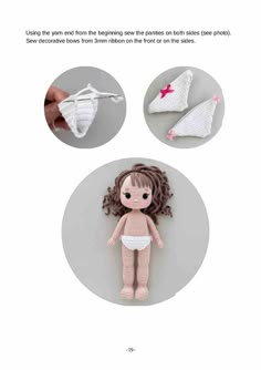 the instructions for crocheted dolls are shown in three different styles, including one doll and