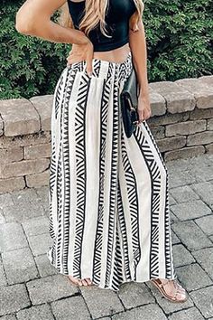 Casual Print Split Joint Loose Conventional Full Print Bottoms Black Off Shoulder, Custom Made Clothing, Dress Home, Bodycon Mini Dress, Online Clothing, New Dress, Off The Shoulder, Elastic Waist, Split