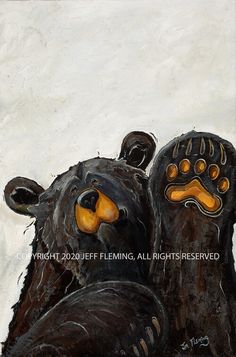 a painting of two black bears with their paws on each other