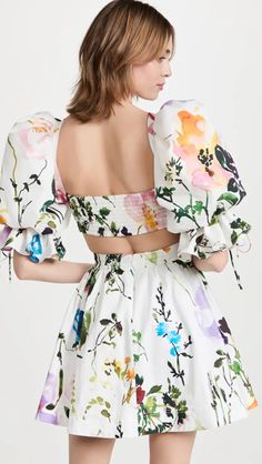 Aje Drift Puff Sleeve Mini Dress | Shopbop Dress Backless, Flower Print Dress, Dress Flower, Tailored Trousers, Lantern Sleeves