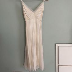 Beautifully Detailed Ivory Silk Dress. Never Worn. Gathers At Bust, Delicate Spaghetti Straps Overlaid With Gauze At Bust Hem. Hidden Zipper In Back. Spaghetti Straps Tie In Bow Behind Back. Length As Shown In Last Two Photos With Tape Measure. Tan Dress Outfit, Ivory Silk Dress, Tan Dress, Ivory Silk, Dress 100, Tape Measure, Future Wedding, Silk Dress, Hidden Zipper