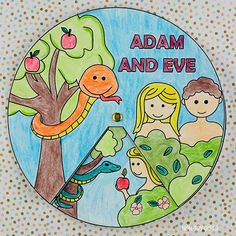 an image of adam and eve painted on a plate with the words adam and eve