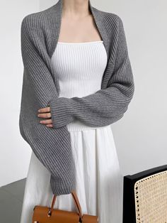 70% Viscose, 30% Elastane Design: Plain Style: Casual Thickness: Warm Material: Knit Occasion: Leisure Size & Fit Stretch: Slight Stretch Fit Type. Different sizes of sweater type warm shrugs. Knitted Scarf With Sleeves, Shrug Scarf, Knitting Cardigan, Gray Fashion, Knit Shrug, Fashion Forecasting, Office Job