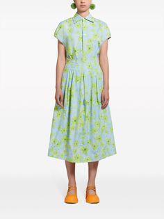 Marni Юбка Миди с Цветочным Принтом - Farfetch Cotton Midi Skirt, Lady Dior, Green Cotton, Valentino Garavani, Printed Cotton, Christian Dior, Versace, Midi Skirt, Blue Green