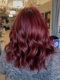 Reddish Purple Hair Burgundy, Cherry Red Hair Medium Length, Dark Wine Red Hair Short, Medium Dark Red Hair, Medium Length Dark Red Hair, Dark Red Medium Length Hair, Cool Reds Haircolor, Light Maroon Hair, Cheery Red Hair Color