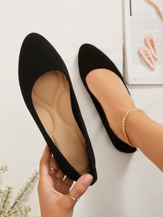 Black Elegant Collar   Plain Ballet Embellished   Women Shoes Pumps Flat Shoes, Shoes For Dresses Flat, Comfy Work Shoes Ballet Flats, Black Formal Shoes Women Flat, Affordable Black Elegant Flats, Classy Flats For Women, Grad Shoes Flats, Formal Shoes Women Flats, Formal Flat Shoes Women