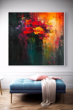 Vibrant abstract floral painting: Original handmade artwork with red and yellow flowers on dark textured background Abstract Floral Paintings, Red And Yellow, Dark Background, Art Abstrait, Dark Backgrounds, Beautiful Paintings, Floral Painting