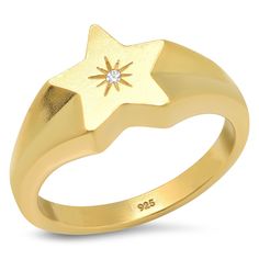 Gold plating over brass CZ accents Style No. STR-2469 Tarot Collection, Star Jewellery, Tai Jewelry, Silver Ruby Ring, Blue Diamond Engagement Ring, Gemstone Ring Silver, Broken China Jewelry, Flower Engagement Ring, Rings Collection