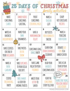 the 25 days of christmas family activities calendar