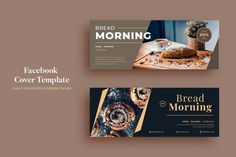 two facebook cover designs with coffee and bread on the front, one for morning and another for breakfast