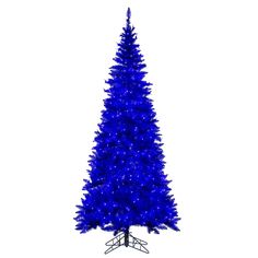 a blue christmas tree is shown against a white background