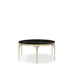 an oval table with black marble top and gold metal legs, against a white background