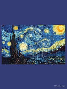 the starry night painting is shown in blue