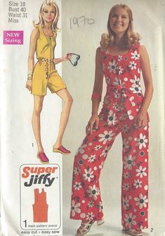 an image of a woman in pajamas on the cover of a sewing pattern for women's jumpsuits