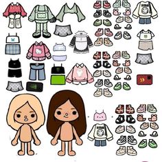 an assortment of children's clothing and shoes