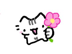 a drawing of a cat with a flower in its mouth and the words hello kitty on it