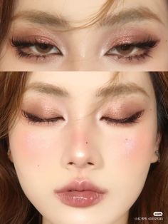 Vintage Brown Eye Makeup, Eye Makeup For Double Lid Eyes, Serin Eyes Makeup, Golden Douyin Makeup, No Eyeliner Makeup Look Natural, Thai Eye Makeup, Sweet And Spicy Breeze Makeup, Makeup For Close Set Eyes, Asian Glam Make Up