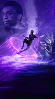 a man flying through the air next to an image of a person on a purple background