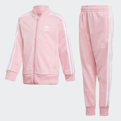 Trefoil SST Track Suit Pink DN8166 Pink Adidas Tracksuit, Pink Adidas Outfit, Glamour Barbie, Cat Closet, Kunoichi Outfit, 2024 Clothes, Rose Adidas, Pink Tracksuit, Adidas Set