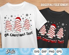 three christmas trees with santa hats and snowflakes on them svg cut file