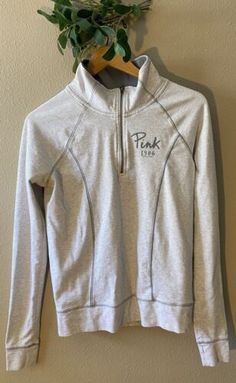 Victoria Secret Pink Yoga 1/4 Zip Jacket Small Heather Gray 1986 Long Sleeve  | eBay Pink Yoga, Thumb Holes, Zip Jacket, 1/4 Zip, Heather Gray, Victoria Secret, Secret Pink, Heathers, Victoria Secret Pink