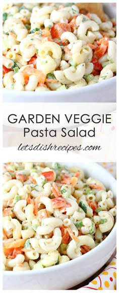 two pictures showing different types of pasta salad