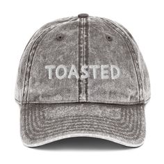 This toasted dad hat stands out in a variety of colors with a faded vintage style look and white embroidery. It's comfortable, unique and made just for you. • 100% cotton twill • 6-panel unstructured cap • 6 sewn eyelets • Black sweatband • Metal snap buckle with an antique brass finish • One size fits most - See size guide • Actual color may be slightly different from the image due to different monitor and light effects. Size guide A (inches) B (inches) C (inches) D (inches) One size 18 ½-23 ¼ Catch Wrestling, Foodie Outfit, Vintage Effect, Triple H, Vintage Cap, Dad Caps, Kids Swimwear, Embroidery Details, Vintage Cotton