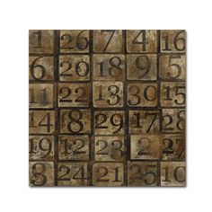 the numbers are arranged in squares and have been altered to look like they were made out of wood