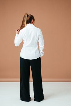 Timeless Formal Blouse, Elegant Blouse With Fold Down Collar For Office, White Formal Blouse With Button Closure, Timeless Formal Blouse With Spread Collar, Timeless Fitted Semi-formal Blouse, Timeless Semi-formal Fitted Blouse, White Button-up Blouse For Formal Occasions, Elegant Shirt With Fold Down Collar For Office Wear, Timeless Business Blouse With Fold Down Collar