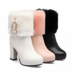 Shoes For Girls Stylish, Girly Shoes Boots, Block High Heels, Fur Ankle Boots, Womens Designer Boots, Fashion Shoes Heels, Luxury Shoes Women, Cute Shoes Heels, Shoes Outfit Fashion