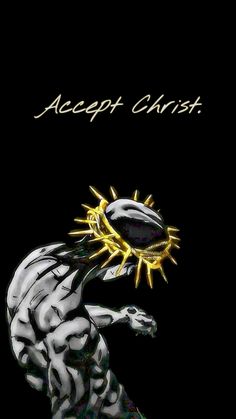 a black and white drawing of a horse with the words accept christ on it's back