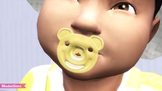 an animated image of a child with a pacifier in his mouth