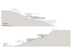 two diagrams showing the different sections of a house on top of a hill and below