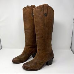 Genuine Leather Light Brown Almond Toe Style Slip On Detail Gently Preowned, Excellent Condition! Size 6.5 14" Calf 2" Heel Sb Frye Jackie Boots, Button Boots, Boots Leather, Frye Shoes, Shoes Heels Boots, Light Brown, Shoes Women Heels, Leather Boots, Knee High