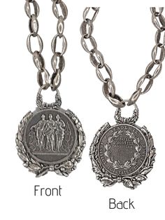 Large 50mm coin reproduction pendant. burnished silver chain in 2 length choices. One of the most sought-after coin designs is the Three Graces masterpiece, designed by William Wyon in 1816, Both sides are beautiful so you can wear it both ways. Shop with confidence! We want you to love wearing, sharing and giving Beauty In Stone Jewelry! We gladly accept returns within 15 days of purchase on unworn jewelry. Any problems after that we're happy to repair it or replace it within 60 days. Engraved Metal Medallion Coin Necklace, Antique Silver Necklace With Antique Finish For Collectors, Medallion Coin Pendant Necklace For Memorial, Commemorative Medallion Jewelry With Oxidized Finish, Medallion Necklaces With Coin Pendant For Memorial, Medallion Necklace With Coin Pendant For Memorial, Antique Finish Medallion Necklace, Memorial Medallion Necklaces With Coin Pendant, Memorial Necklace With Coin Pendant Medallion