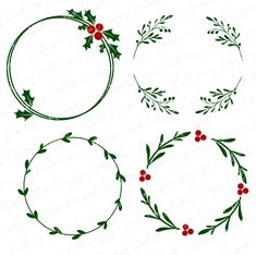 holly wreaths with red berries and green leaves