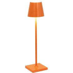 an orange floor lamp on a white background