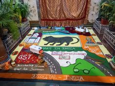 an area rug with various pictures and words on it