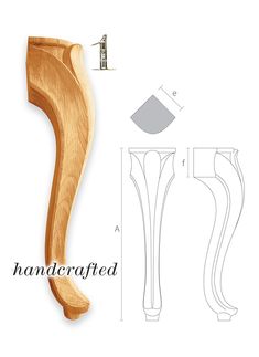 the handcrafted wooden handle is shown with measurements