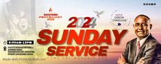 a man in a suit and tie is standing with his arms crossed, next to the words 22 sunday service