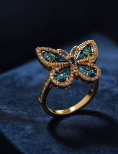 Butterfly Vintage, Gold Butterfly, Butterfly Design, Blue Green, Jewelry Design, Green, Gold, Blue