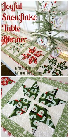 a quilted christmas table runner with the words joyful snowflake table runner on it