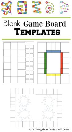 blank game board templates for kids to use in their homes and school projects, including numbers