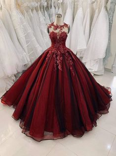 Unique Red Vintage Wedding Dress Burgundy Wedding Dress, Red Bridal Dress, Red Quinceanera Dresses, Red Wedding Dress, Pretty Quinceanera Dresses, Quince Dress, Vintage Wedding Dress, Red Wedding Dresses, Party Gown