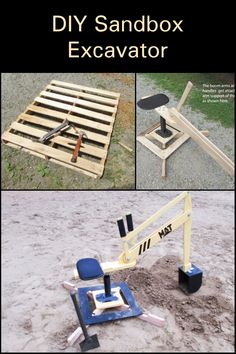 the diy sandbox excavator is made from pallets