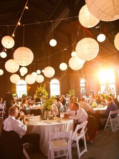 two pictures side by side, one with paper lanterns and the other with streamers