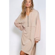 Pol Mocha Beige Half Zip Long Sleeve Knit Slouchy Hoodie Dress Features Relaxed Slouchy Fit Tunic Silhouette Extremely Soft Knit Adjustable Drawstring Hood Half Zip Closure Contrasting Long Balloon Sleeves Dual Bottom Side Seam Slits Fabric 70% Polyester 23% Wool 7% Spandex Stretch Fabric/Non-Sheer Imported Measurements Model Is Wearing A Small Small: Bust 42” | Length: Front 35.5” Back 38.5” Med: Bust 44” | Length: Front 36” Back 39” Large: Bust 46” | Length: Front 36.5” Back 39.5” Pol Mocha Be Half Zip Long Sleeve, Fitted Tunic, Long Balloons, Large Bust, Balloon Sleeves, Small Bust, Hoodie Dress, Long Sleeve Knit, Soft Knits