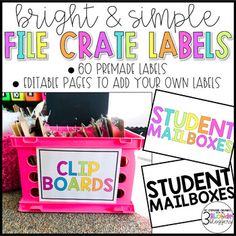 student mailboxes and file crate labels for students to use