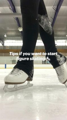 the legs and feet of a person skating on an ice rink