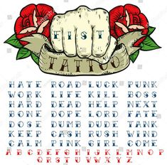 an old school font and numbers with roses on the bottom, lowercase letters below